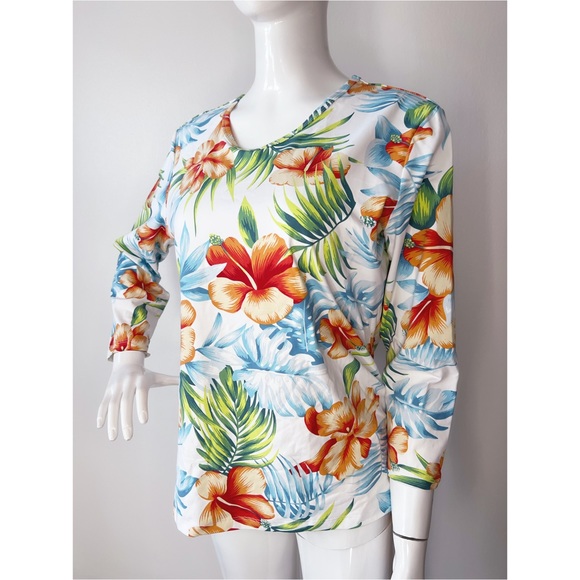 J. MCLAUGHLIN Smooth Stretch Tropical Hibiscus Floral Top - Picture 2 of 4